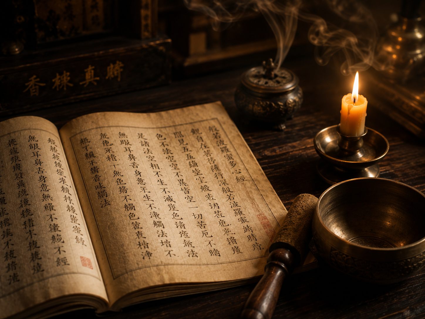 經典與燭光修行氛圍照